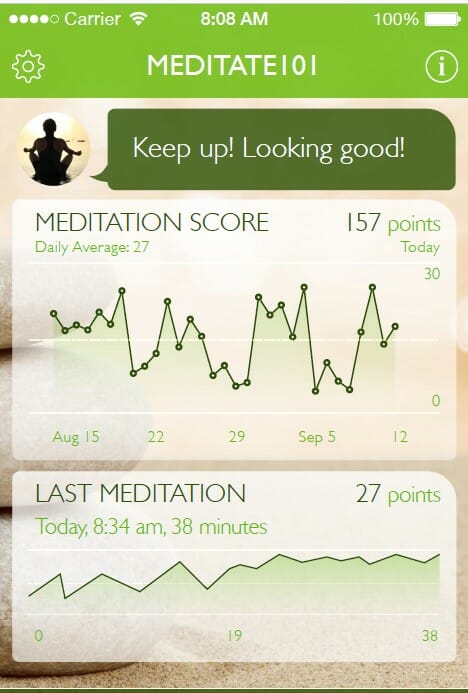 Dashboard of Meditate 101 mobile app