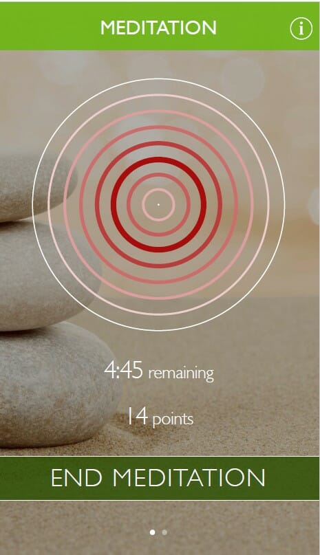 Home screen of meditation app during meditation