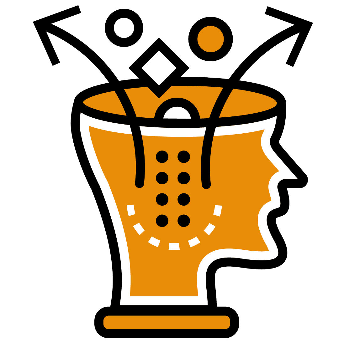 Head with cubes and spheres representing the thinking process of scientists in machine learning data collection