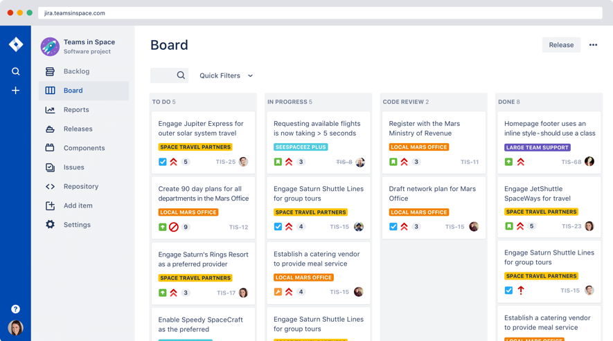 Board of Jira Project Management Software