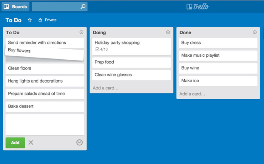 Tasks in Trello PM tool